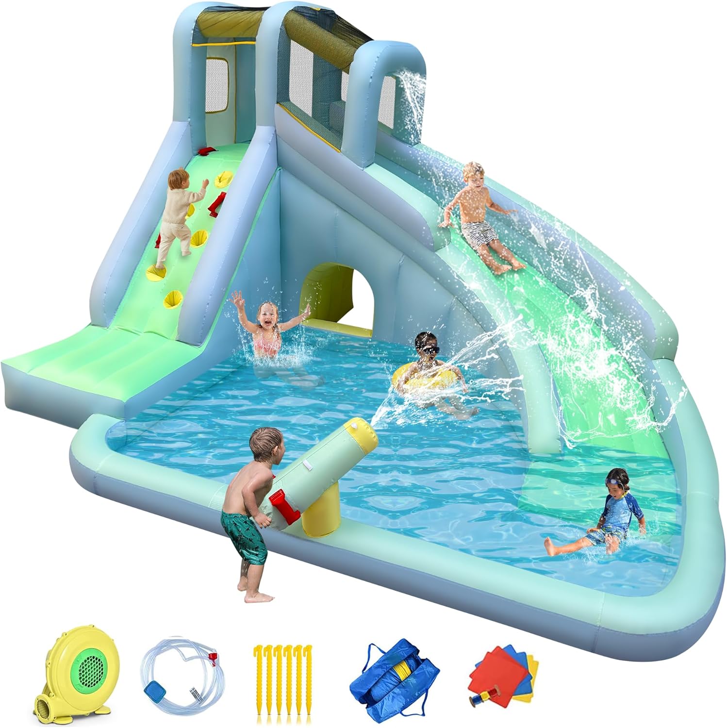 Kids Outdoor Climbing - 6-in-1 어린이용 에어바운스 워터파크, 550W 송풍기