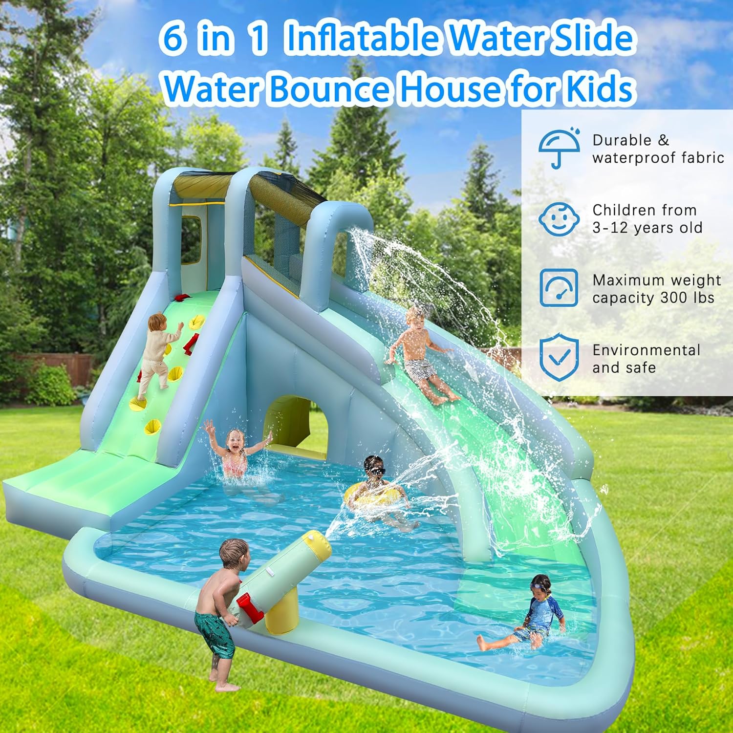 6-in-1 어린이용 에어바운스 워터파크, 550W 송 - Kids Outdoor Climbing 리뷰 및 가격