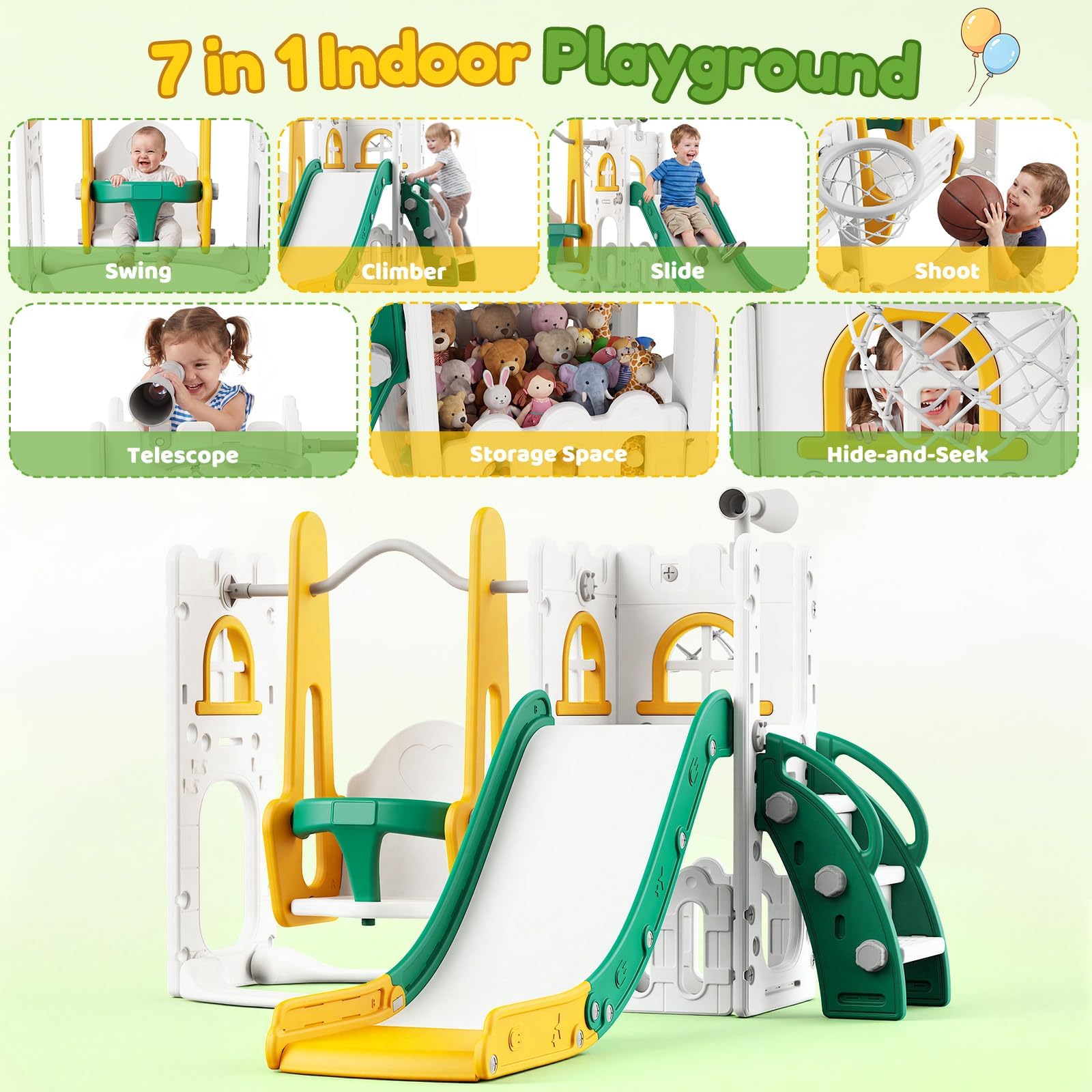 7 in 1 유아용 슬라이드 및 스윙 세트 실내외 어린 - Kids Outdoor Playground 리뷰 및 가격