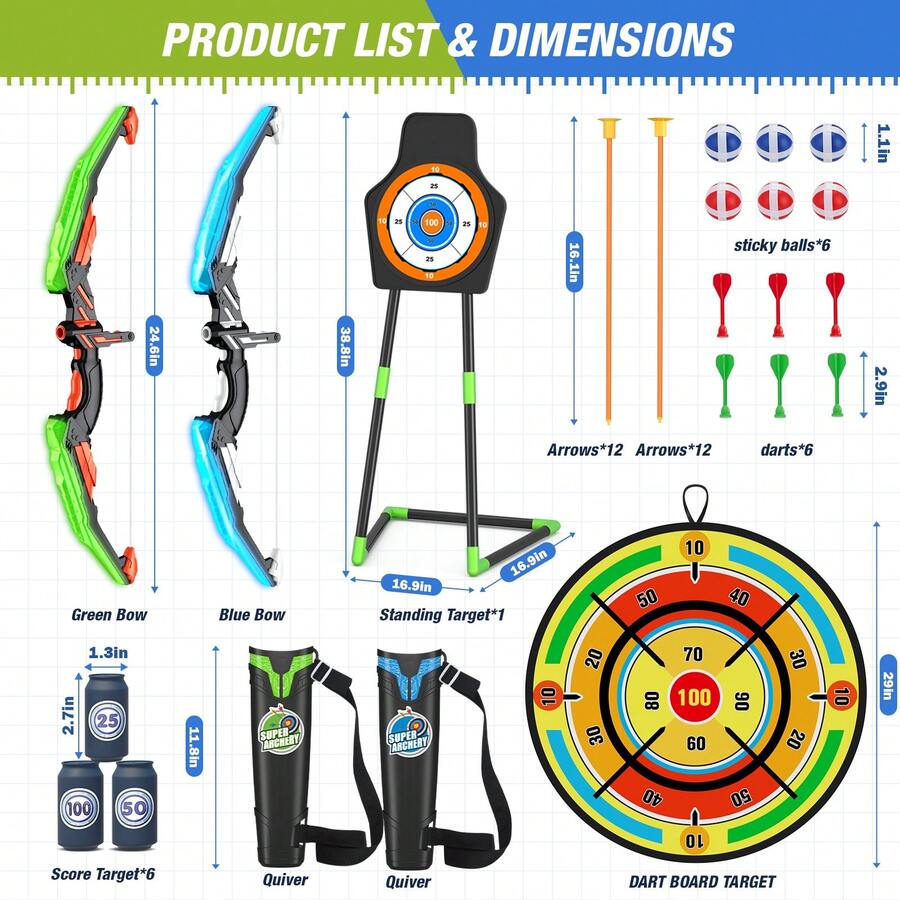 2팩 어린이용 활과 화살 세트, 29인치 대형 다트보드 - Kids Outdoor Archery Set 리뷰 및 가격