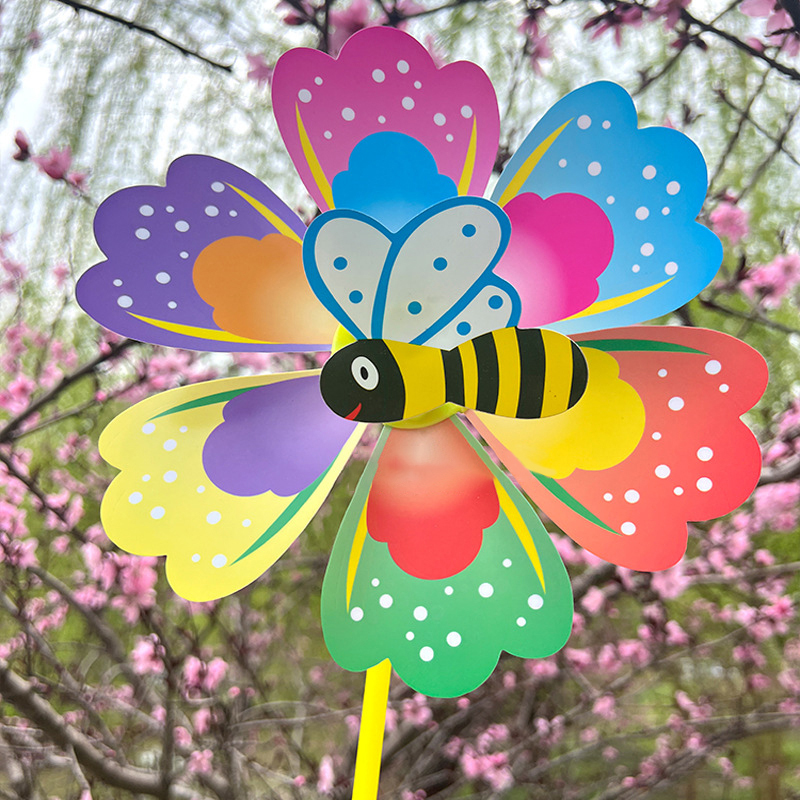1개 만화 꽃 모양 곤충 손잡이 풍차 잔디 꽃 풍차 야 - Kids Outdoor Garden Toys 리뷰 및 가격