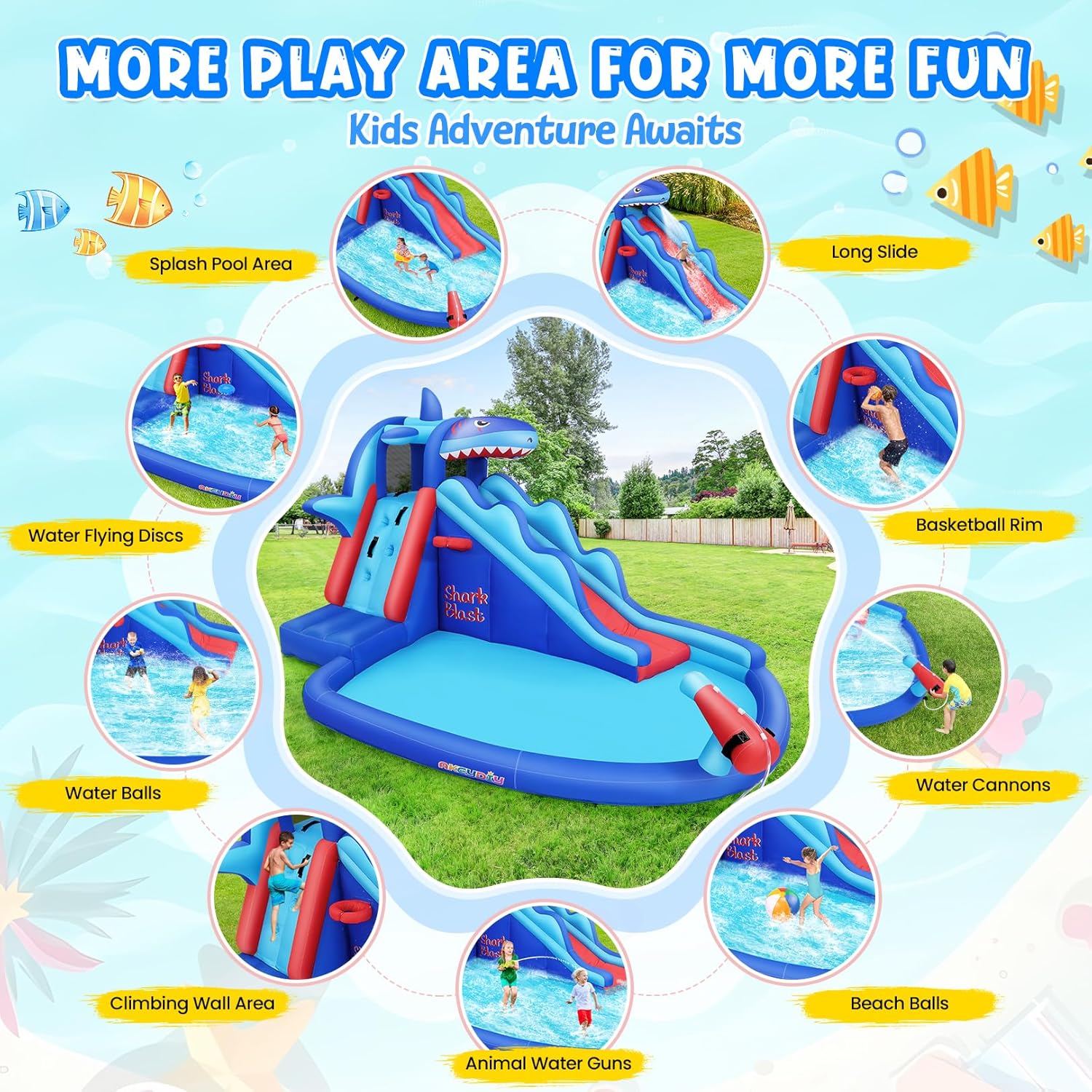 어린이용 상어 테마 에어바운스 워터파크: 야외용 에어  - Kids Outdoor Climbing 리뷰 및 가격