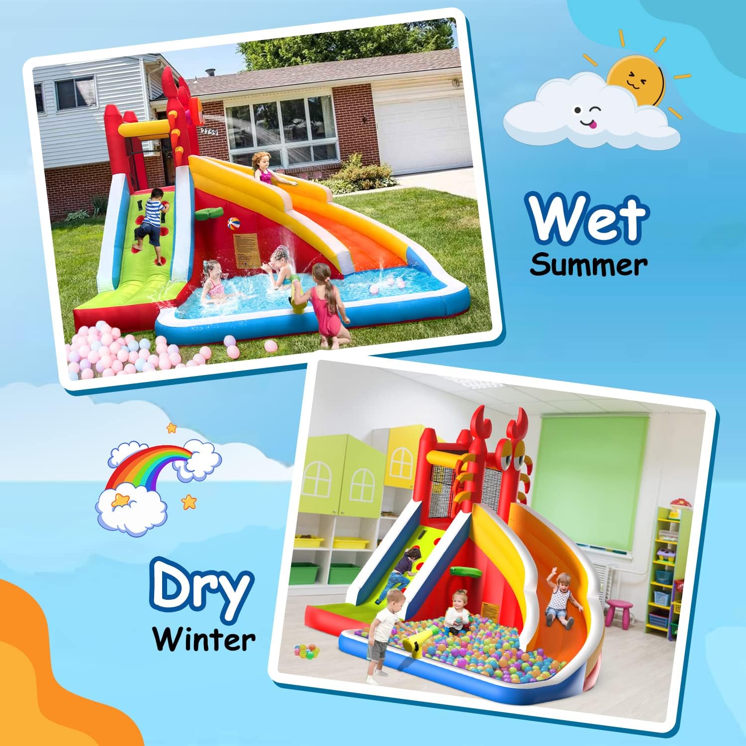 대형 어린이용 물 미끄럼틀 에어바운스 - 스플래시 풀, - Kids Outdoor Climbing 리뷰 및 가격
